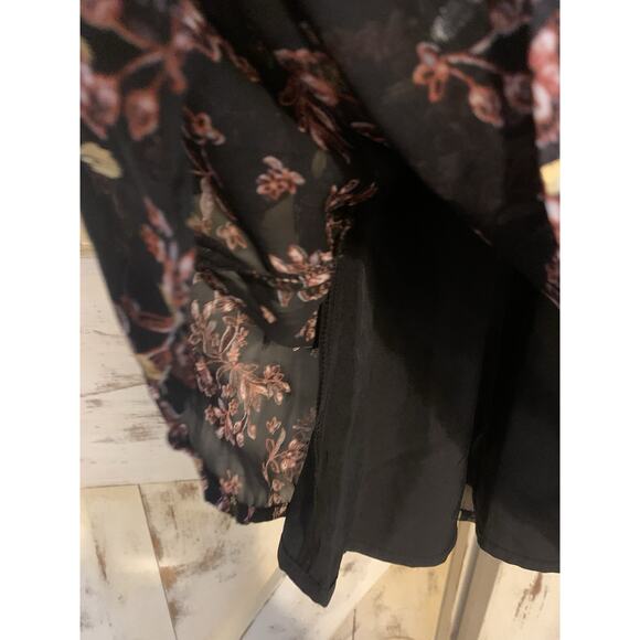 Aqua Floral Metallic Gold Print V-Neck Cocktail Party Mini Dress Long Sleeves XS - Picture 6 of 16